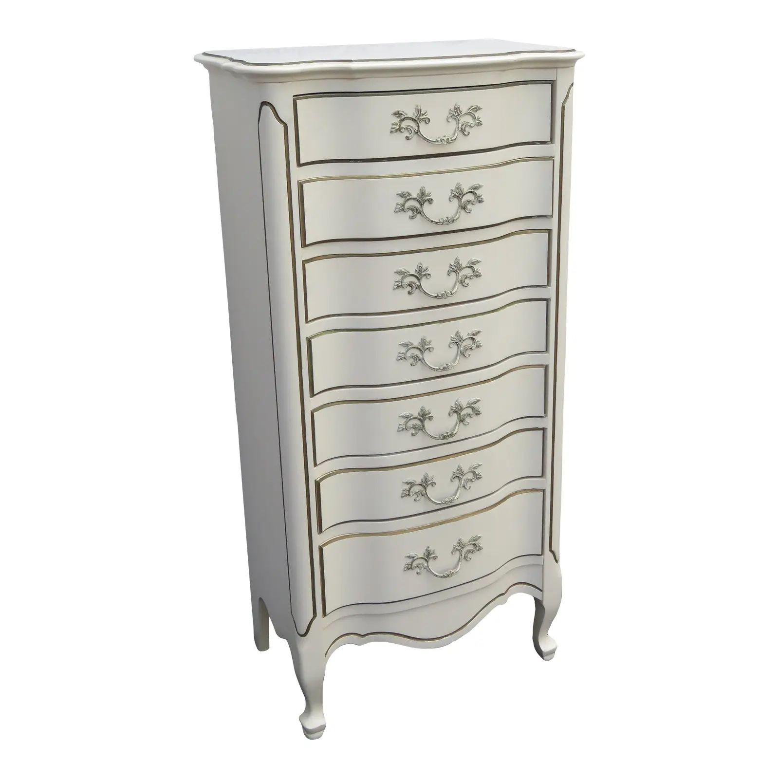 French Shabby Chic Painted Tall Narrow Lingerie Jewelry Chest | Chairish