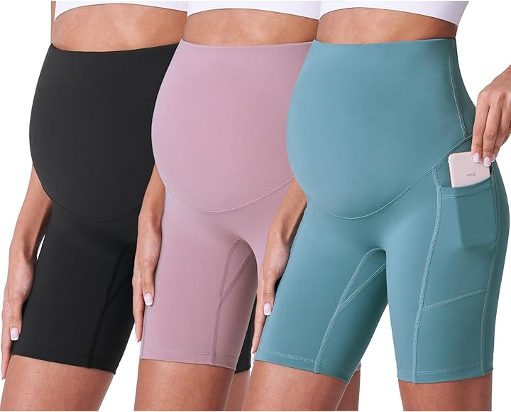 POSHDIVAH 3 Pack Maternity Biker Shorts Over The Belly Summer Comfy Pregnancy Yoga Active Workout... | Amazon (US)