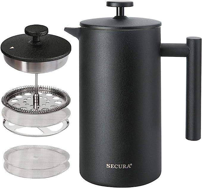 Secura French Press Coffee Maker, 304 Grade Stainless Steel Insulated Coffee Press with 2 Extra S... | Amazon (US)
