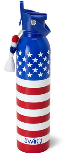 Swig Life 26oz Insulated Water Bottle, Travel Water Bottle with Straw and Lid, Cup Holder Friendly, Stainless Steel (All American) | Amazon (US)