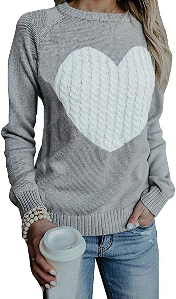 GOLDSTITCH Women's Sweater Heart Knitted Pullover Sweaters Long Sleeve Crewneck Cute Sweaters | Amazon (US)