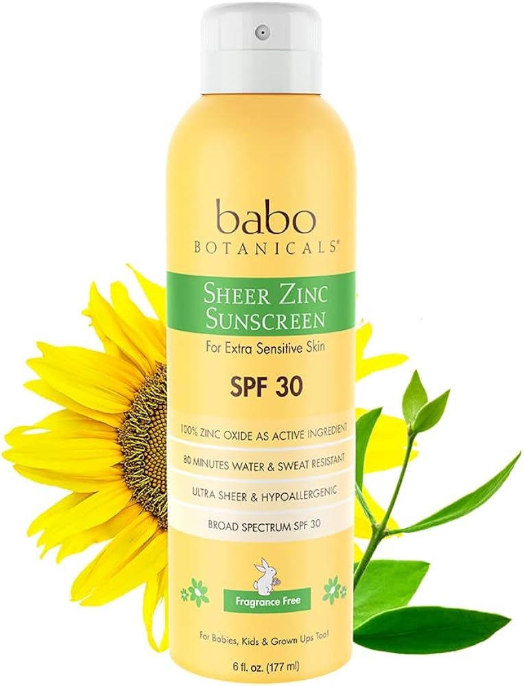 Babo Botanicals Sheer Zinc Continuous Spray Sunscreen SPF 30 with 100% Mineral Active, Non-Nano, ... | Amazon (US)