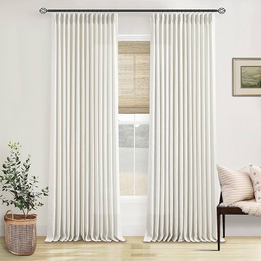Pinch Pleated Linen Curtains 108 Inches Long for Living Room 2 Panels Set Cream Ivory Flax Double... | Amazon (US)