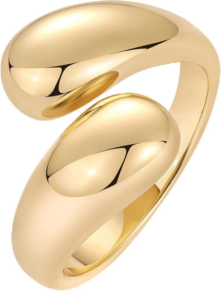 PAVOI 14K Gold Plated Chunky Open Twist Stackable Rings for Women | Bold Crossover Statement Ring... | Amazon (US)