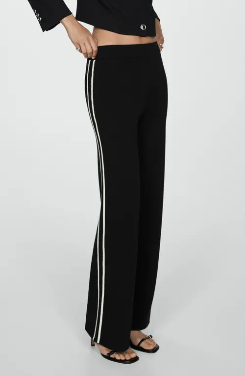 MANGO Side Stripe Knit Wide Leg Pants in Black at Nordstrom, Size Small | Nordstrom