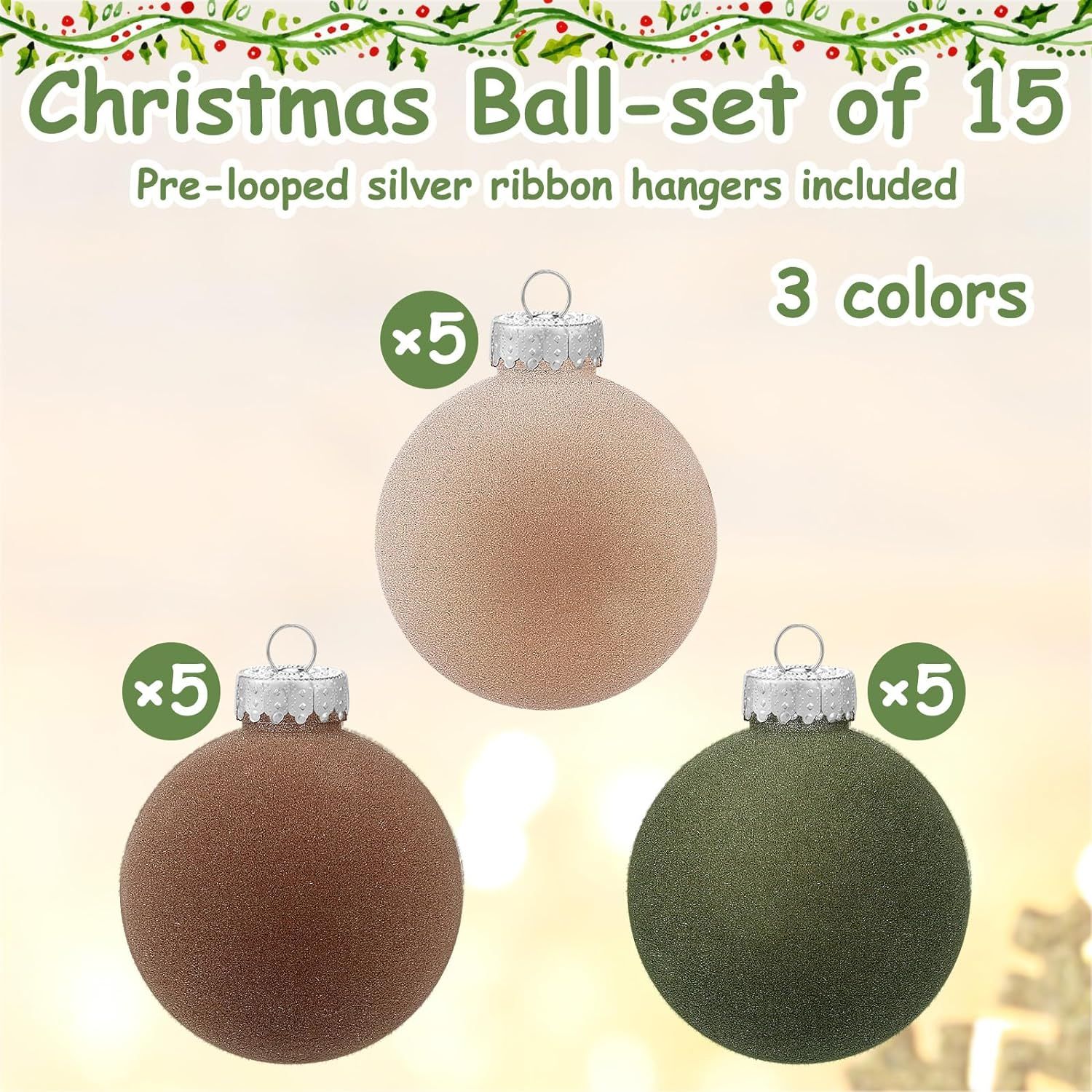 Liliful 15 Pcs Velvet Christmas Balls Bulk Flocked Christmas Tree Ball Ornaments Plastic Balls Xm... | Amazon (US)