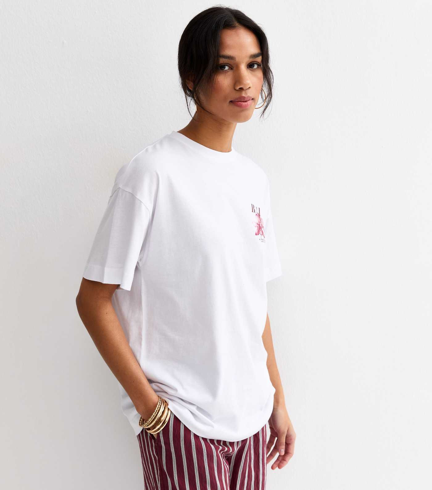 White Cotton Bali Print Oversized T-Shirt | New Look | New Look (UK)