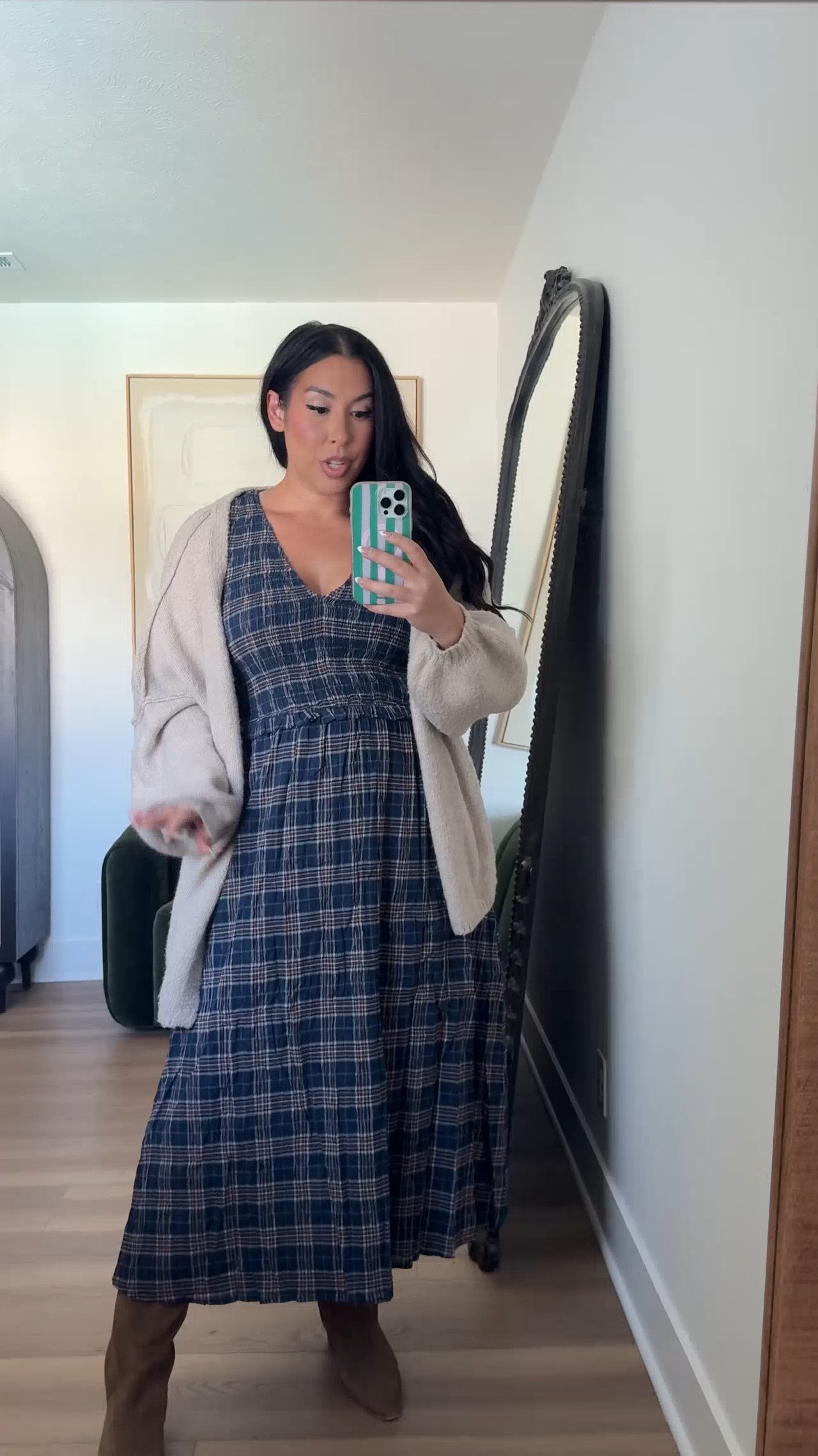 Love this plaid dress.. short sleeve and so cute with this cardigan! Wearing an XL! lulus, plaid dress, fall style, fall fashion, midsize, curvy friendly 

 #LTKMidsize