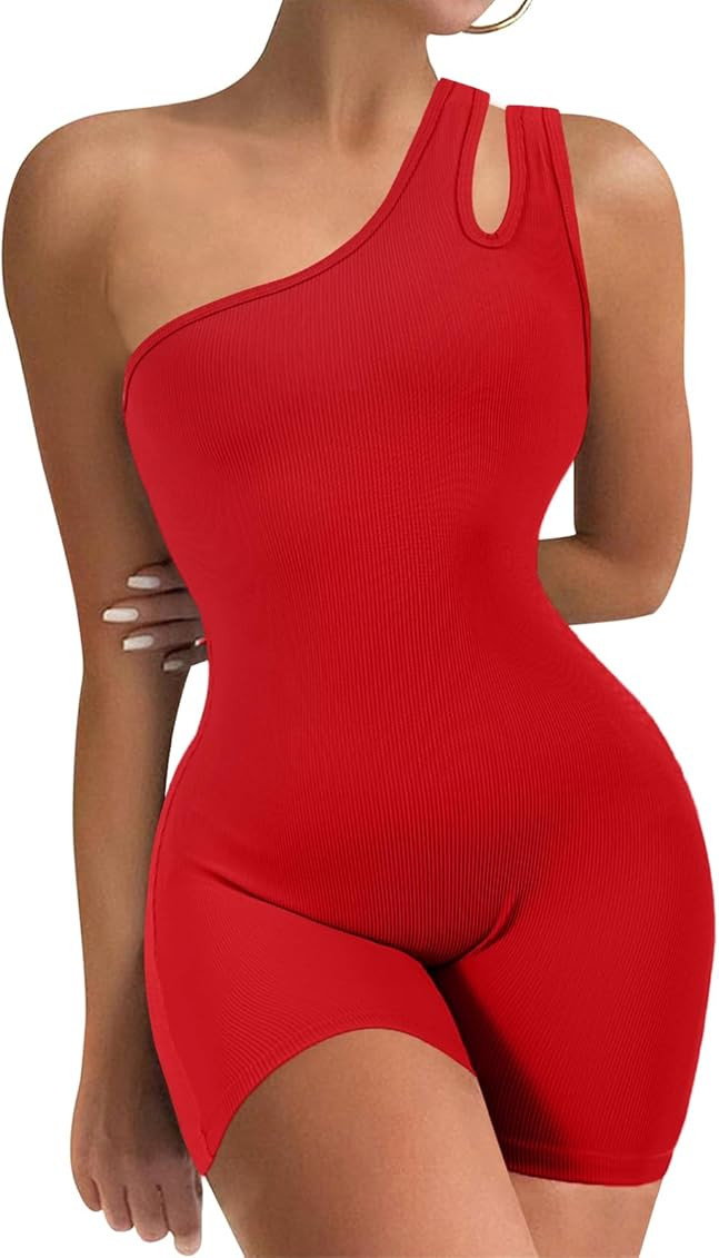 VUTRU Womens Sexy One Piece One Shoulder Two Halters Sleeveless Bodycon Shorts Jumpsuits Bodysuit... | Amazon (US)