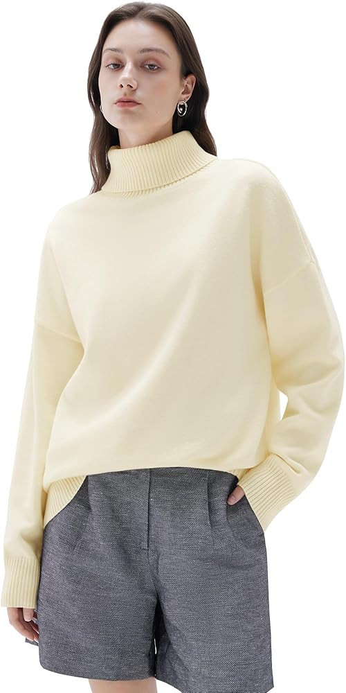 SUUKSESS Women Cashmere Oversized Chunky Turtleneck Pullover Sweater Long Sleeve Knit Jumper Tops | Amazon (US)