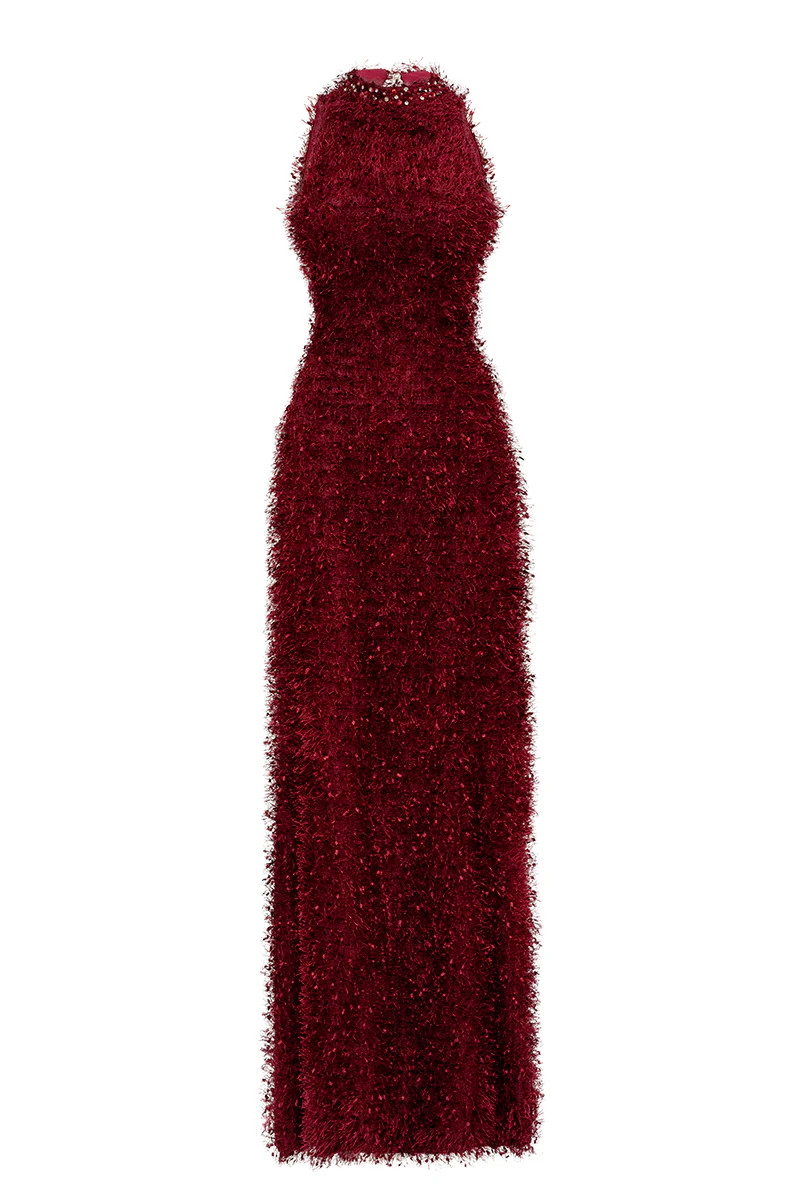 RED FEATHER MAXI DRESS IN RED | HAPPY CLOTHING | CULT MIA | CULT MIA UK LTD