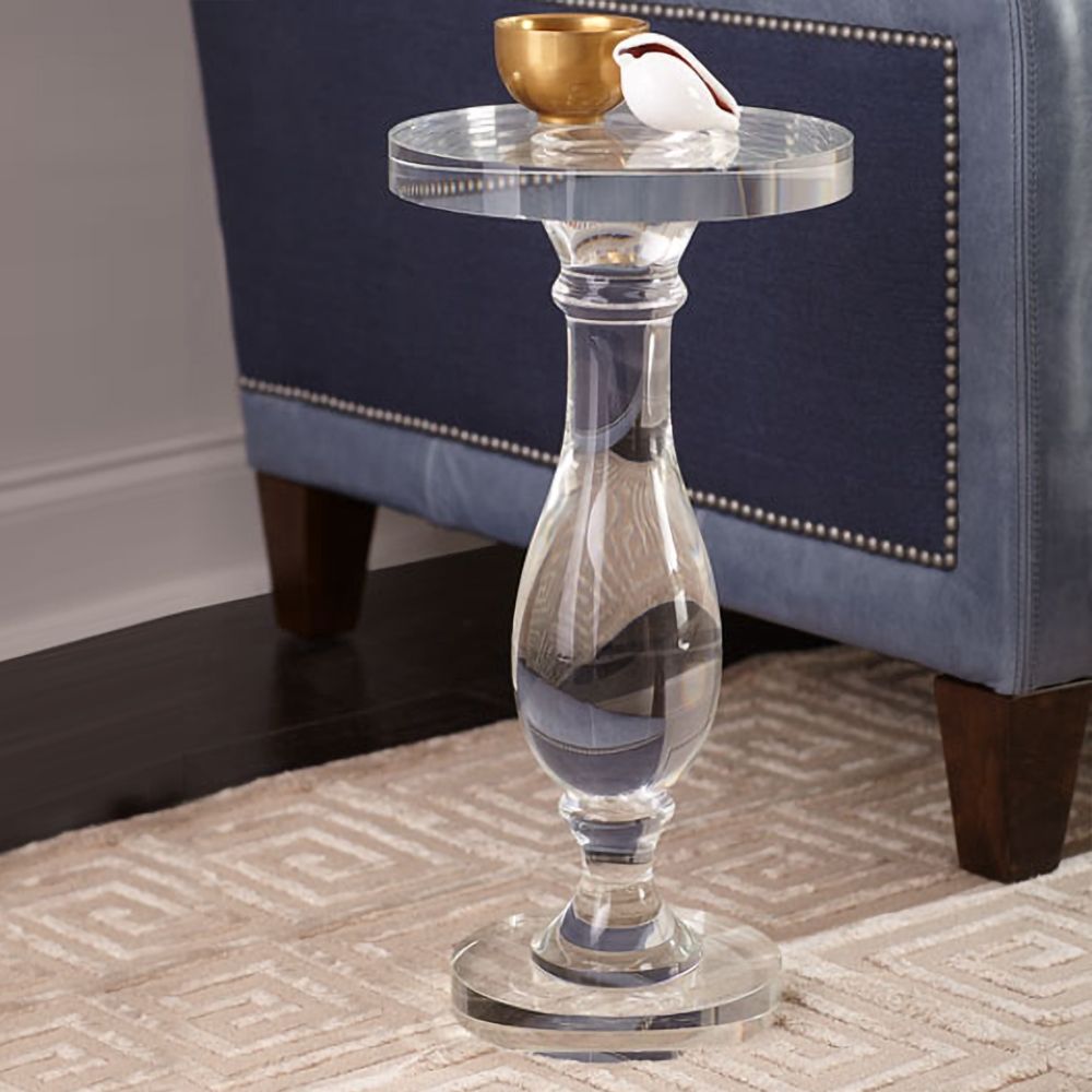 14"" Modern Acrylic Clear Round End Table with Pedestal | Homary