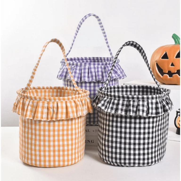 Halloween Gingham Jute Tote Basket - Farmhouse Candy Bucket for Trick-or-Treat, Party Favors & Se... | Walmart (US)