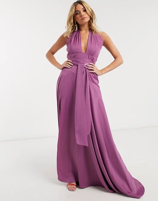 Yaura luxe satin maxi dress with cut out detail in lavender | ASOS (Global)