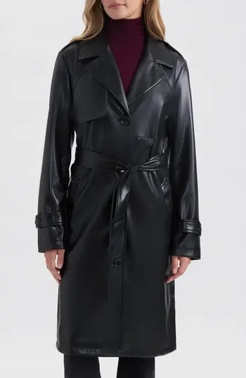 NVLT Faux Leather Trench Coat in Black at Nordstrom Rack, Size X-Large | Nordstrom Rack