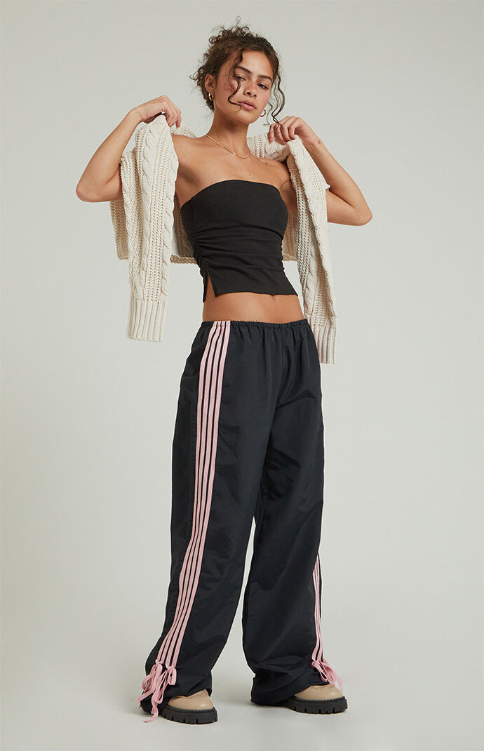 Women's Black Wide Leg Track Pants - Size Large | PacSun