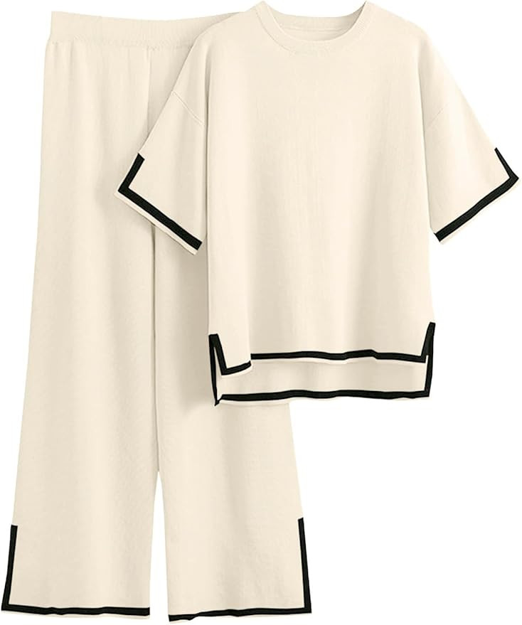 Imily Bela Womens Plus Size Lounge Sets 2 Piece Outfits Short Sleeve Pullover Tops Wide Leg Pants... | Amazon (US)