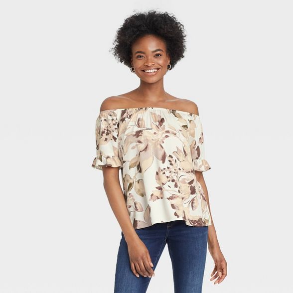 Women's Floral Print Short Sleeve Off the Shoulder Top - Knox Rose™ | Target