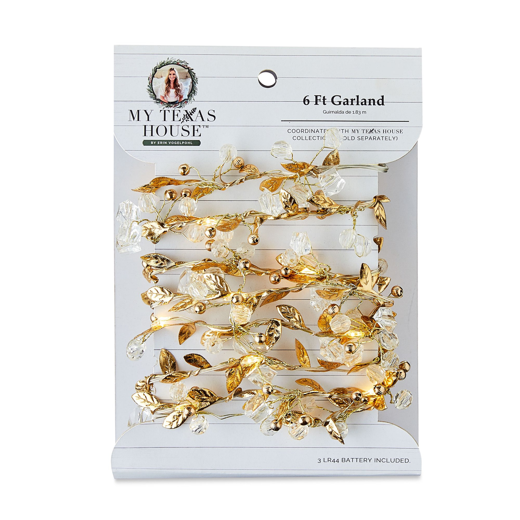 My Texas House Gold Leaves Garland with LED Lights, 72 in | Walmart (US)