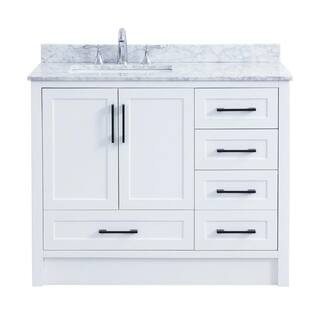 Huntington 42 in. Single Bath Vanity in White with Marble Vanity Top in Carrara White with White ... | The Home Depot
