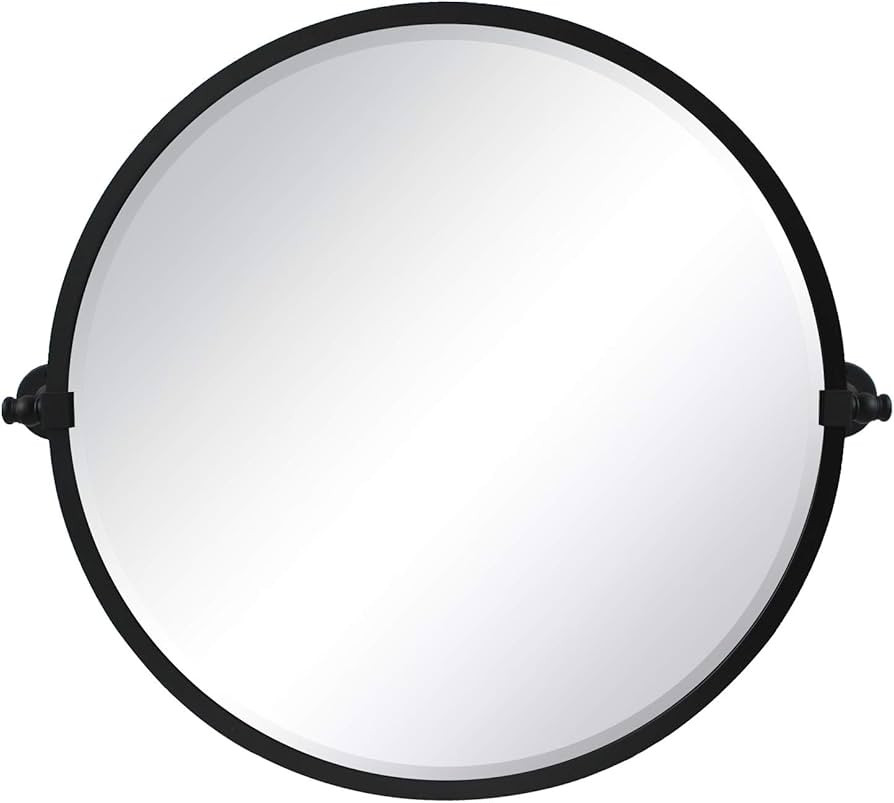 TEHOME 26'' Circle Pivot Bathroom Mirror in Matt Black Metal Frame Round Tilting Beveled Vanity M... | Amazon (US)