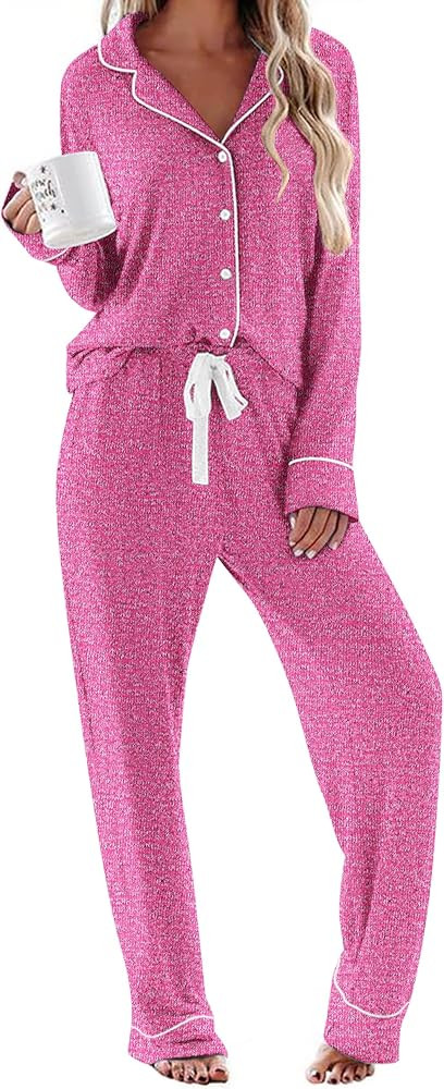 Ekouaer Women's Pajamas Long Sleeve Sleepwear Casual Button Down Loungewear Soft Pjs Set S-XXL | Amazon (US)