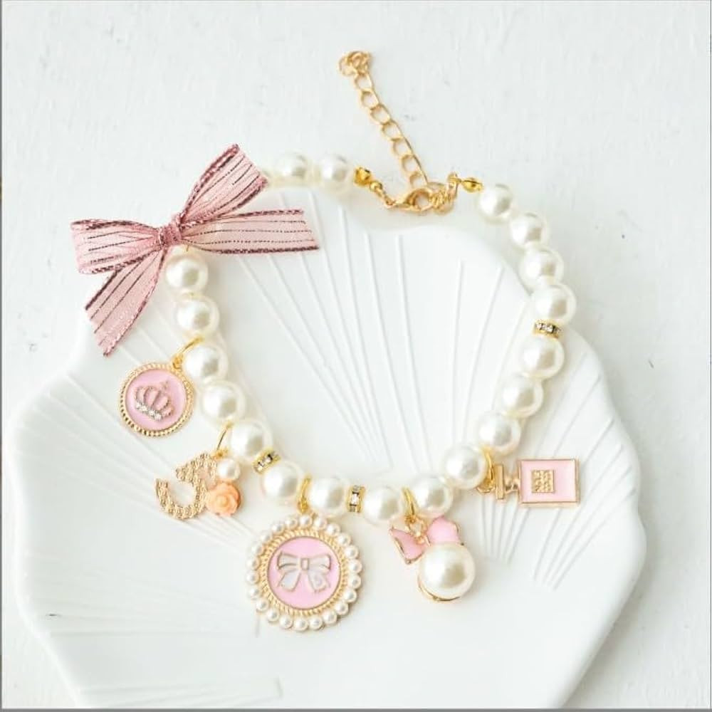 1Pc Pink Medium Dog Pearl Collars Pet Pearl Dog Princess Bow Necklace Cute Collar Puppy Accessori... | Amazon (US)