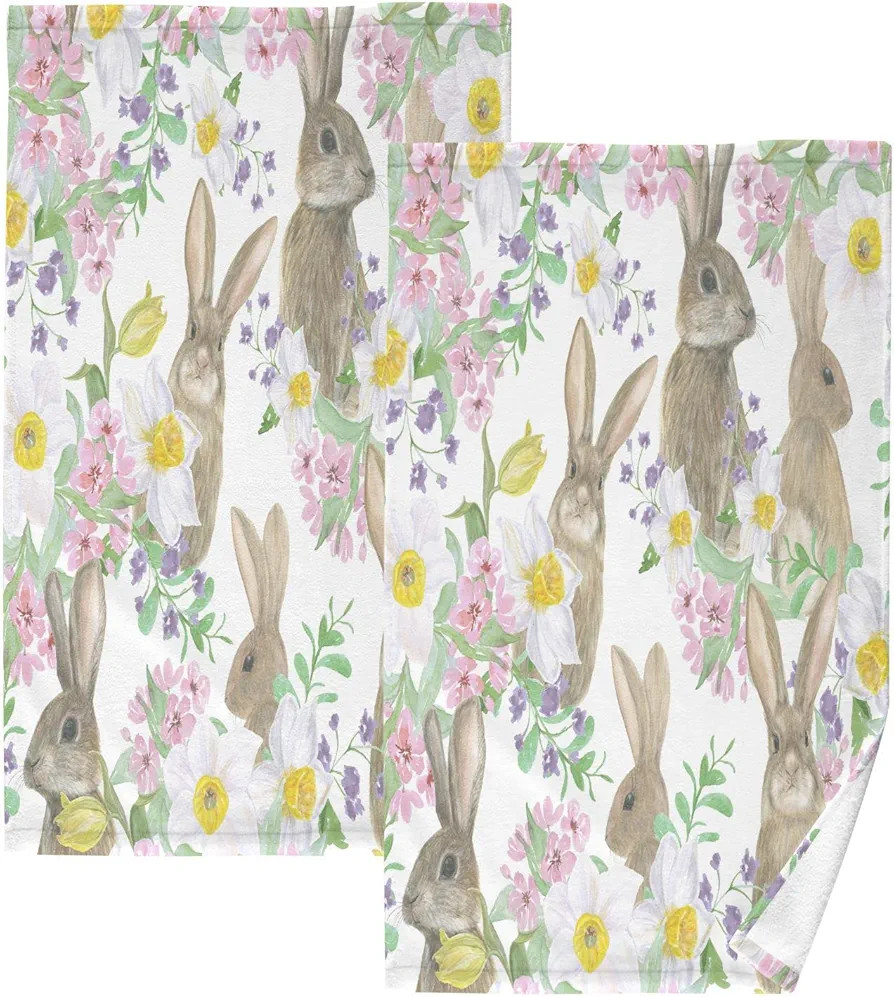 Kigai Beautiful Flowers Bunny Hand Towels Set of 2, Highly Absorbent Soft Towel Decorative Cotton... | Amazon (US)