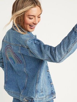 Embroidered Pride Boyfriend Jean Jacket for Women | Old Navy (US)