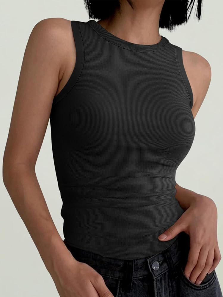 ANRABESS Womens Sleeveless High Neck Tank Tops Fashion Summer Casual Basic Slim Fit Ribbed Racerb... | Amazon (US)