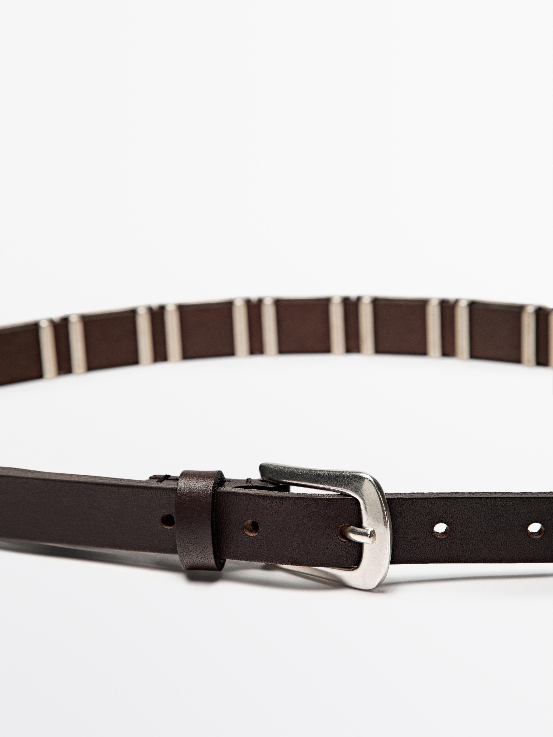 Belt with metal appliqués · Silver · Belts | Massimo Dutti | Massimo Dutti UK