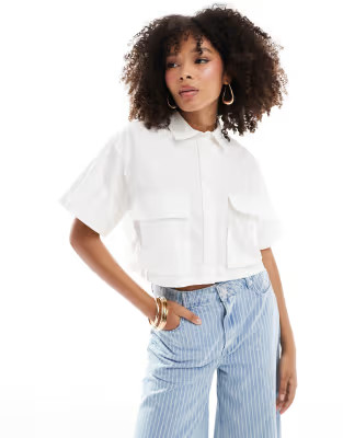 Pimkie cropped pocket detail short sleeve shirt in white | ASOS (Global)
