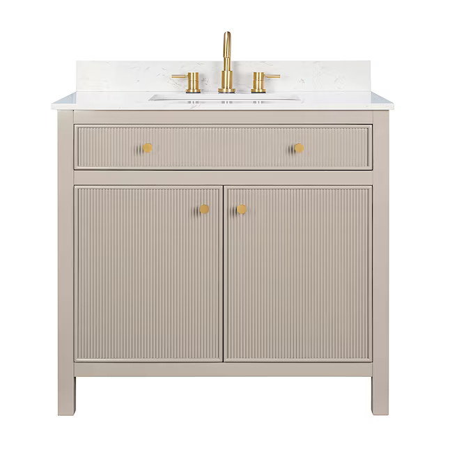 allen + roth Sandbanks 36-in Greige Undermount Single Sink Bathroom Vanity with White Engineered ... | Lowe's