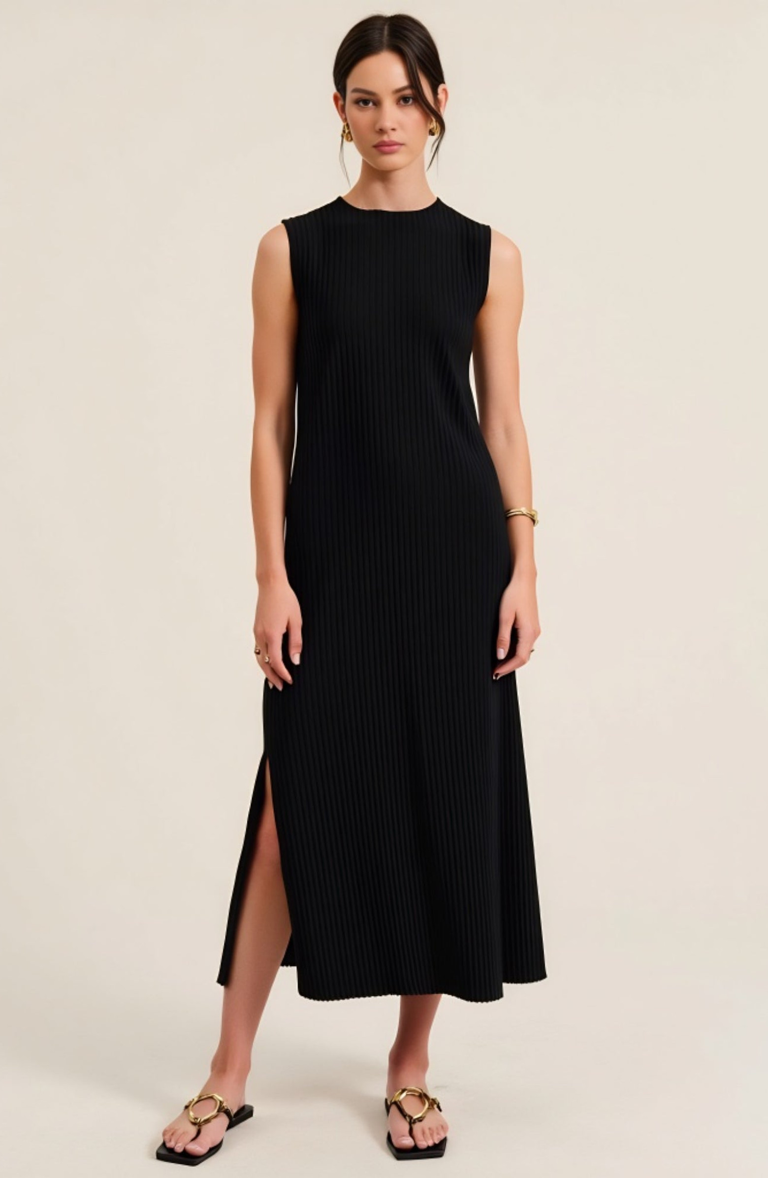 Modenaire Sleeveless Ribbed Knit Midi Dress with Side Slit and High Neckline | Nordstrom | Nordstrom