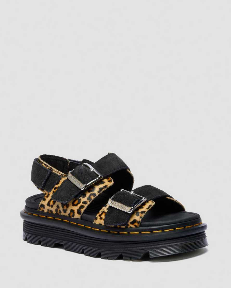 Zebzag Leopard Hair On Leather Sandals | Dr. Martens