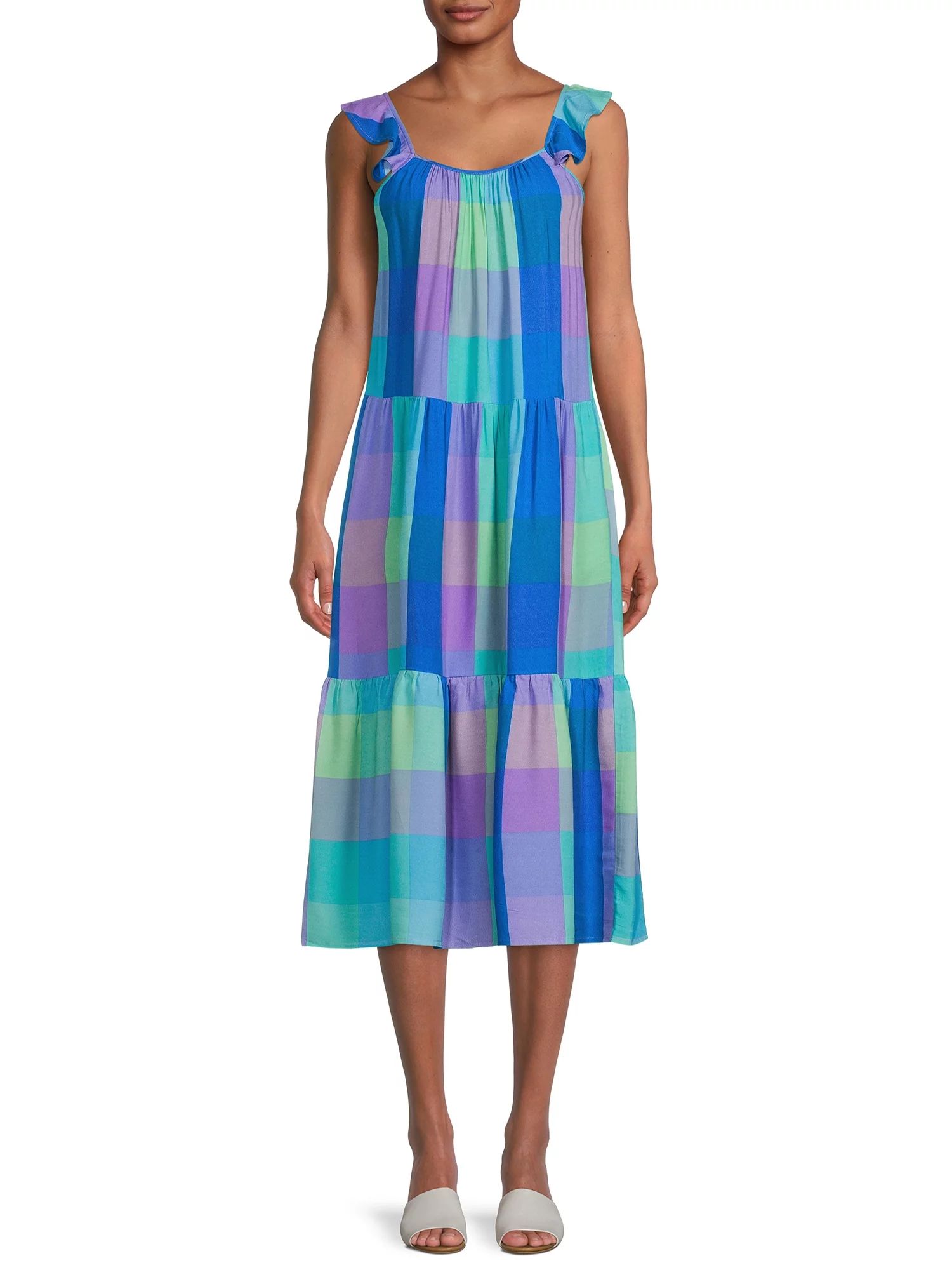 Time and Tru Women's Flutter Sleeve Midi Dress | Walmart (US)