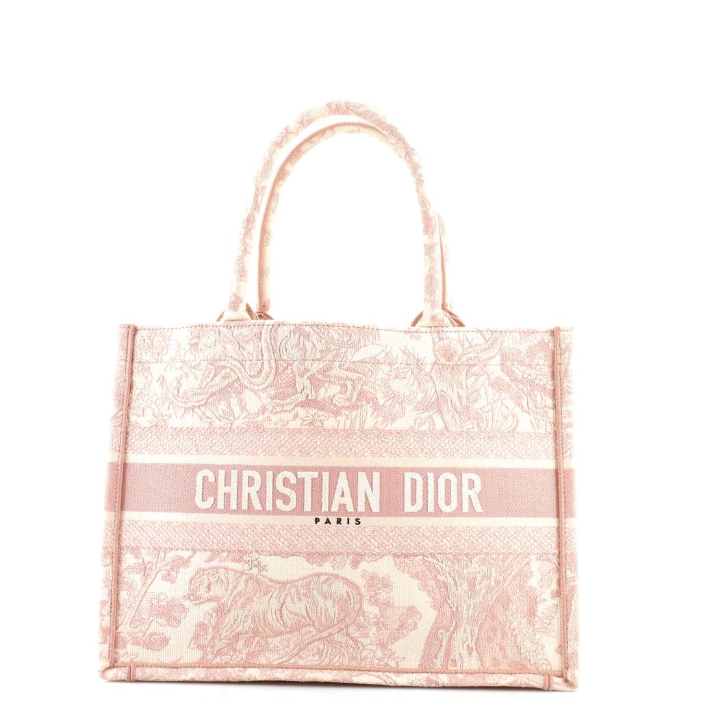 Christian Dior Book Tote Embroidered Canvas Medium Neutral 141768101 | Rebag