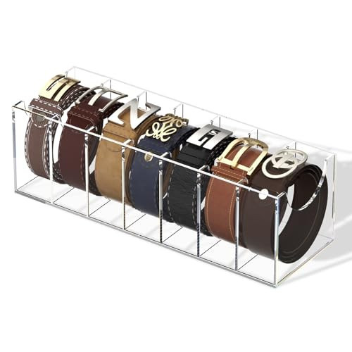 FEMELI Belt Organizer, Acrylic 7 Compartments Container Storage Holder, Clear Display Case for Closet Tie and Bow Tie | Amazon (US)