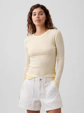 Ribbed Pointelle Crewneck T-Shirt | Gap Factory