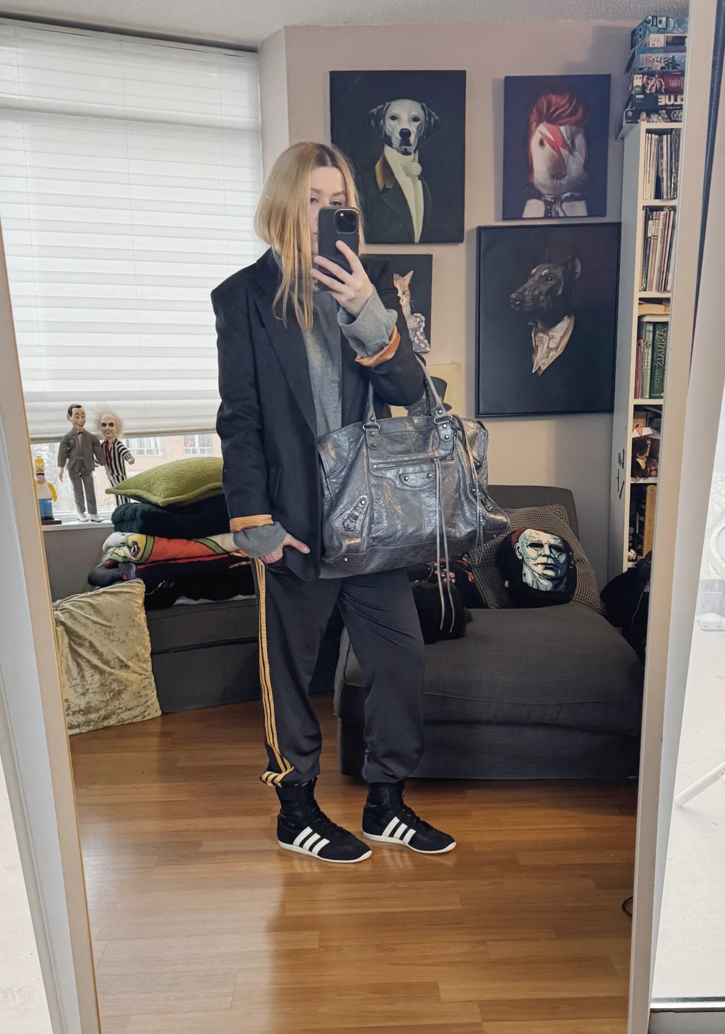 I’d be lying if I said that I wanted to get dressed today. 
Blazer, track pants, and bag are secondhand/vintage. 




#LTKootd #LTKOver40