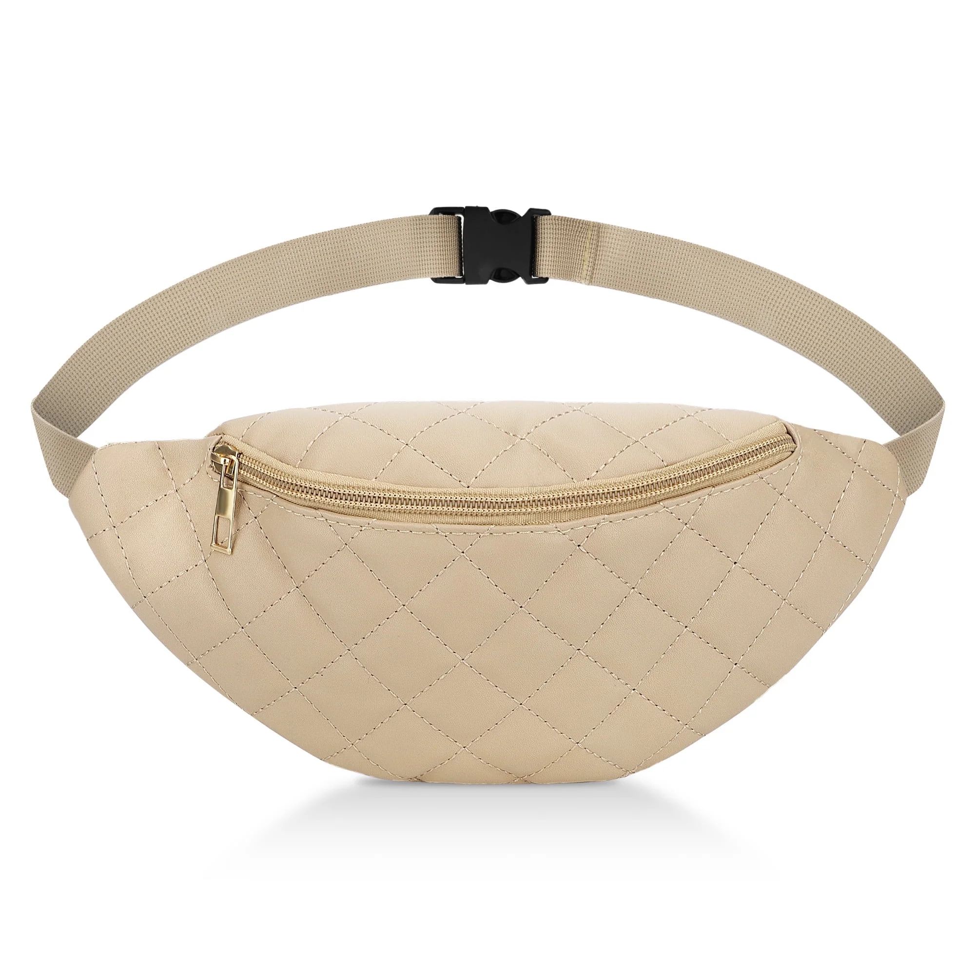 EEEkit PU Leather Fanny Pack, Fashionable Quilted Waist Bag, Anti-Theft Chest Bag, Beige | Walmart (US)