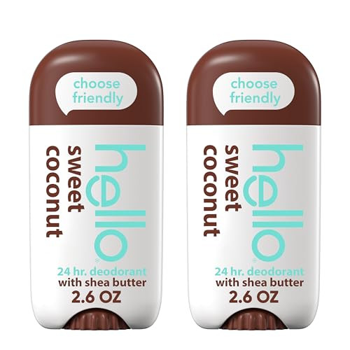 hello Sweet Coconut Deodorant With Shea Butter for Women + Men, Aluminum Free, Baking Soda Free, Parabens Free, 24 Hour Odor Protection, 2.6 Ounce, 2 Pack | Amazon (US)