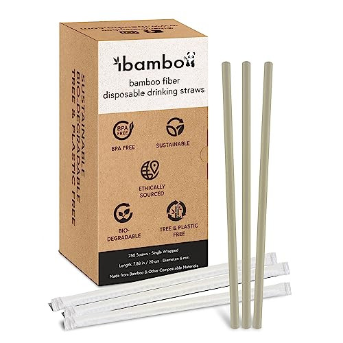 Ibambo 250 Pack Disposable Bamboo Powder Straws - 7.88" Compostable Single Wrapped Drinking Straws | Durable Disposable Straws for Hot & Cold Drinks | Biodegradable Straws for Commercial or Home Use | Amazon (US)