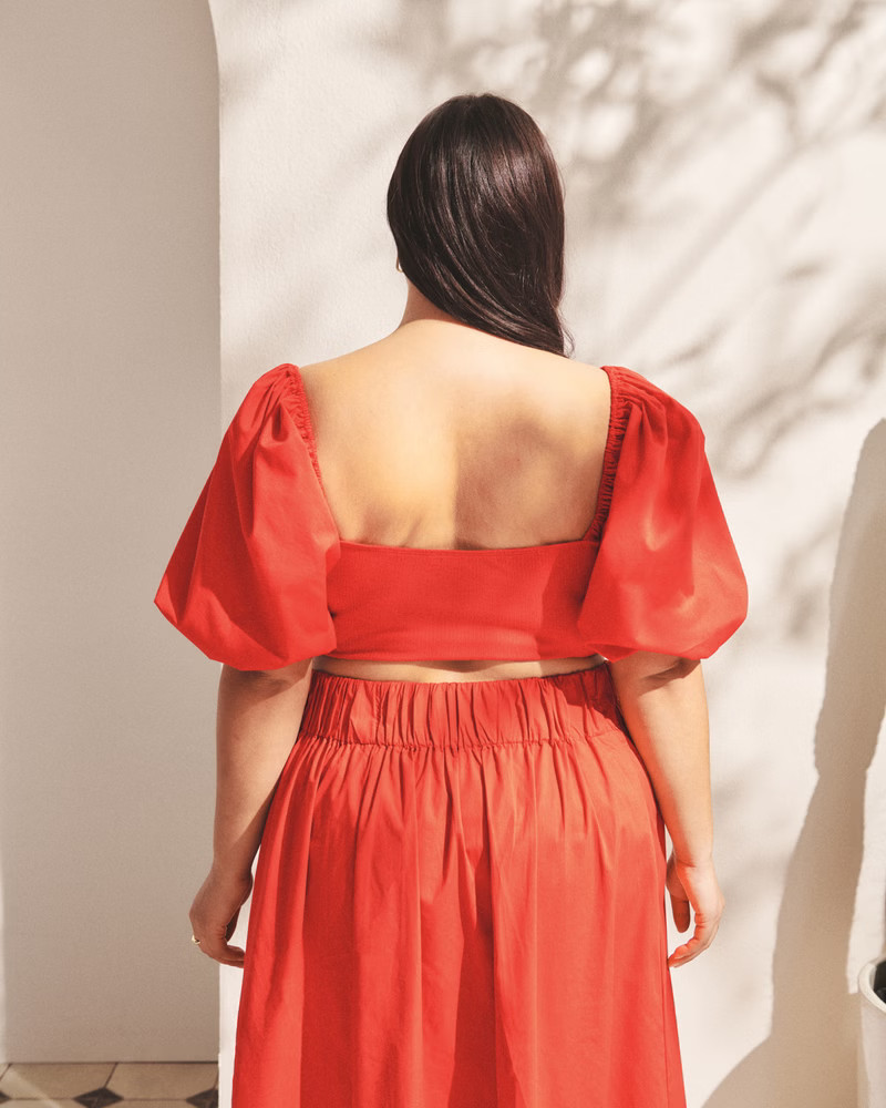 Puff Sleeve Mixed Fabric Top | Abercrombie & Fitch (US)