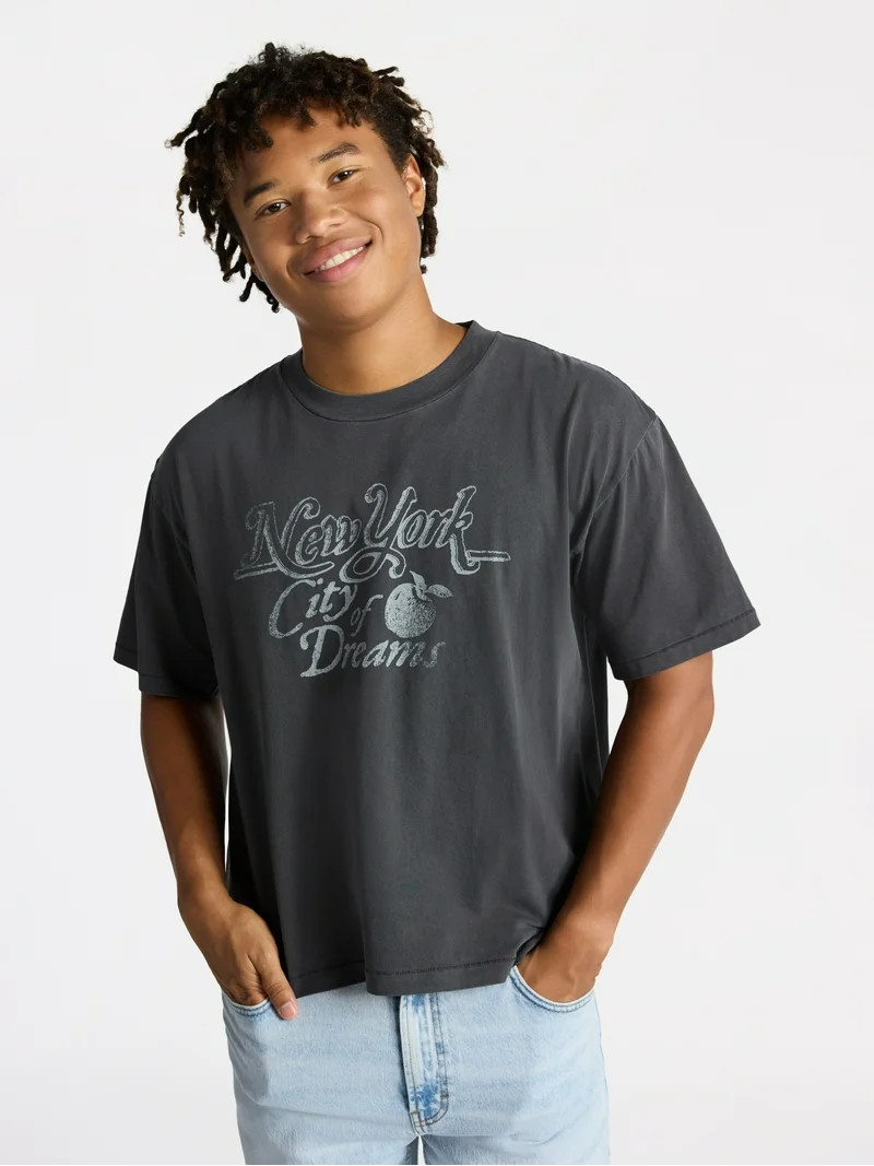 No Boundaries Oversized Boxy Fit Cropped Length New York City Graphic Tee Shirt, Men's & Big Men'... | Walmart (US)