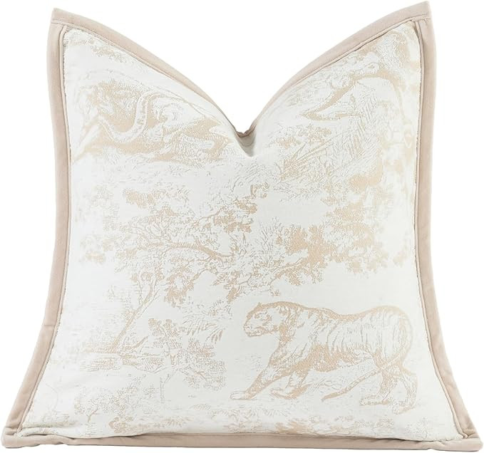 2025 New 20x20'' inches Throw Pillow Cushion Covers - Jungle Pattern with Edge Strip Chenille Jac... | Amazon (US)