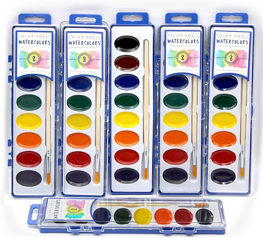 Color Swell 6 Pack Watercolor Paint Pack with Wood Brushes 8 Colors Washable Water Colors Great f... | Amazon (US)