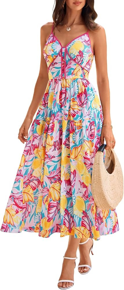 GRACE KARIN Womens Summer Floral Sundresses Spaghetti Strap Maxi Boho Beach Dress Wedding Guest F... | Amazon (US)