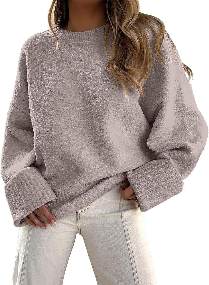 LOGENE Women's Oversized Soft Crewneck Sweaters Fuzzy Warm Knit Pullover Tops 2023 Fashion Clothe... | Amazon (US)