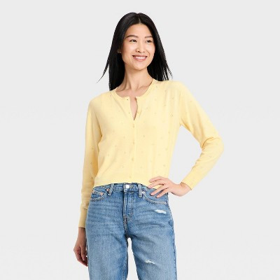 Women's Pointelle Button-Down Cardigan - A New Day™ Yellow XS | Target